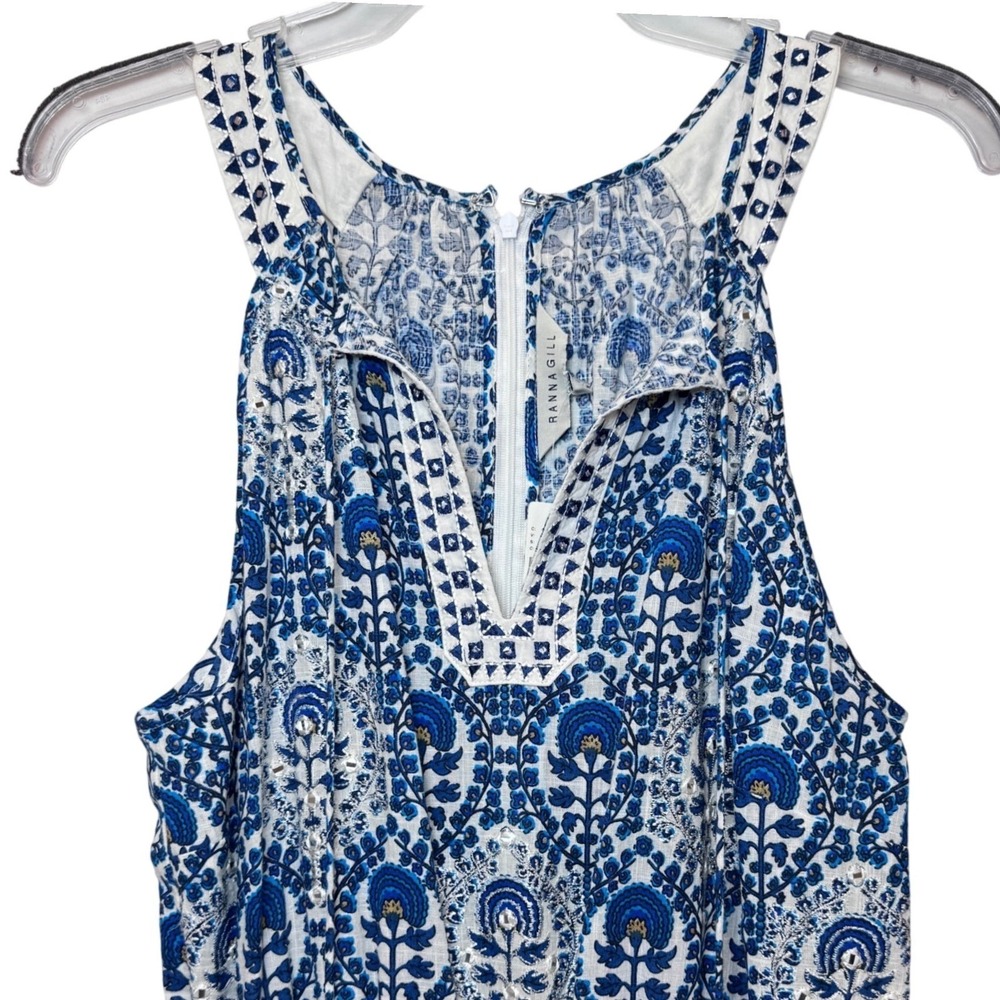 Anthropologie Ranna Gill Romper Blue Festival Girly Preppy Coquette Medium NWT - Picture 2 of 13